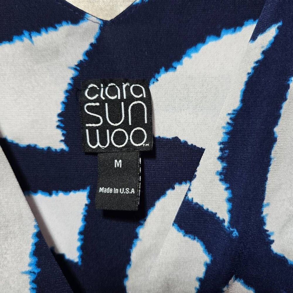 Clara Sun Woo Blue White Abstract Floral Palazzo Jumpsuit Jumper Medium Coastal - Picture 4 of 6